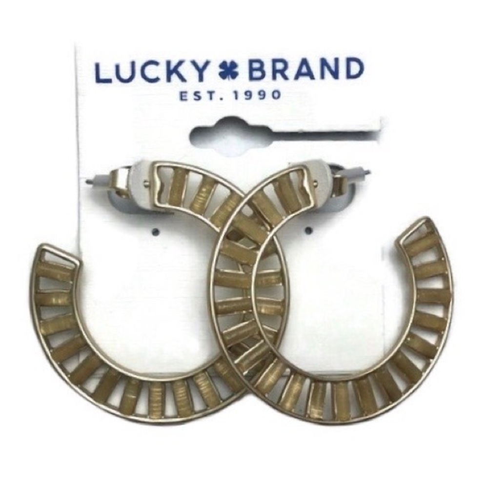 NWT Lucky Brand Citrine Sunray Gold Plated Hoop Earrings